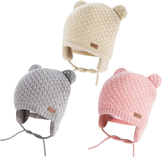 Winter Beanie Hat for Baby Kids Toddler Infant Newborn, Earflap Cute Warm Fleece Lind Knit Cap for Boys Girls