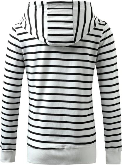 Womens Fashion Long Sleeve Stripe Hooded Tops Sweatshirts,2​021 Fall Casual Drawstring Hoodies Jackets Outwear Sweaters Back to School Turtleneck Sweater for Women Pro-Motion White